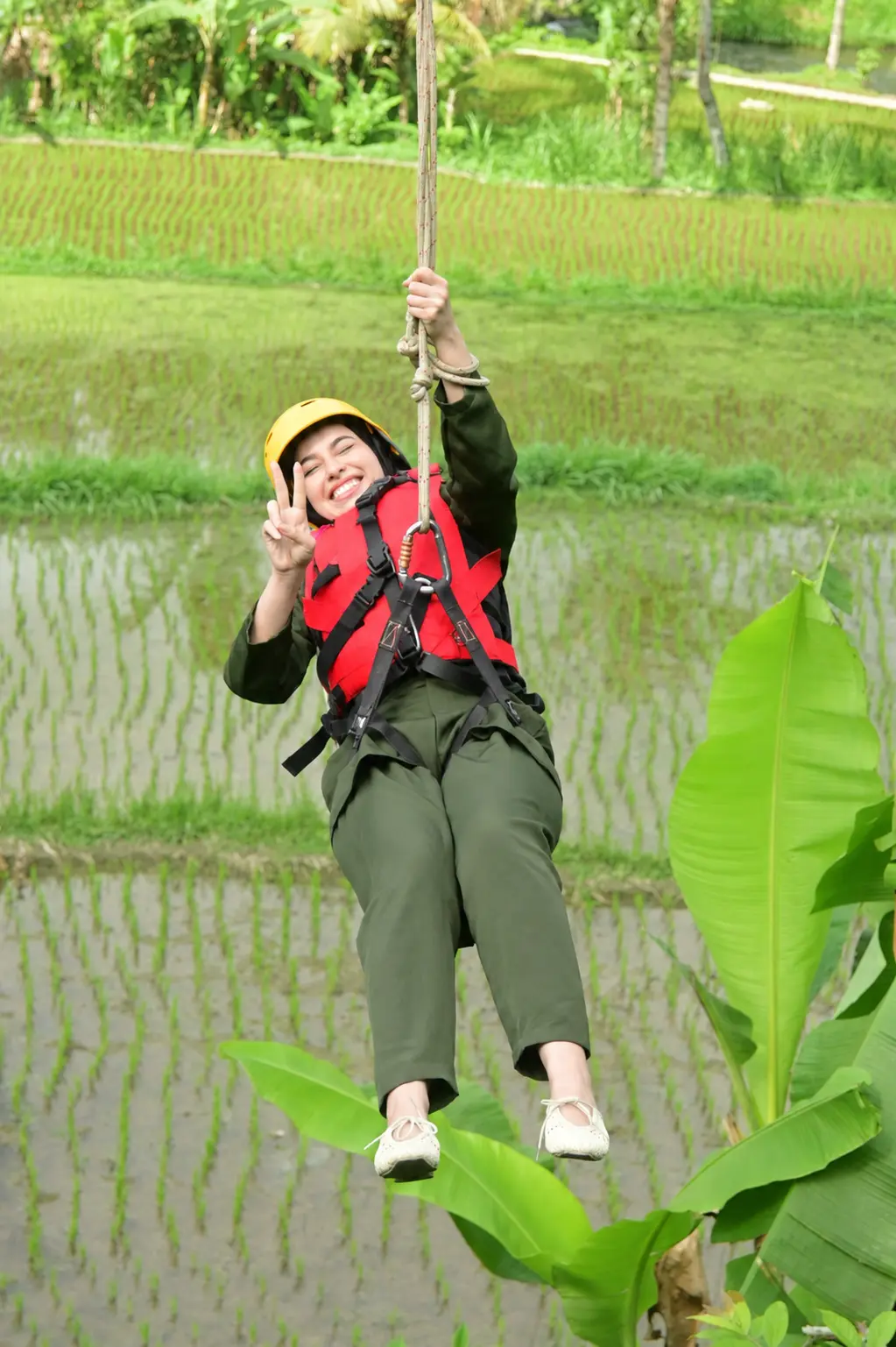 Flying Fox above Bali rice fields